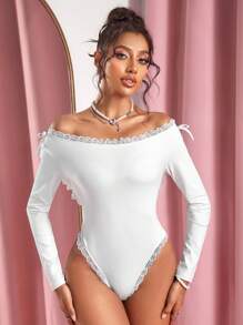 SHEIN SXY Sexy Off-Shoulder Spitzen-Patchwork-Bodysuit für Frauen