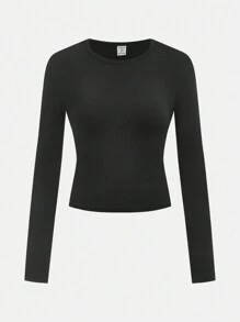 SHEIN ChillGRL 2pcs/Set Teen Girls Plain Round Neck Long Sleeve T-Shirt And Flare Pants Casual Outfit - Multicolor - View 5