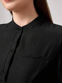 TaskEZ Black Partial Button Down Cinched Waist Multiple Pocket Decor Nurse Dress