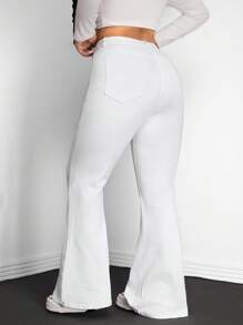 SHEIN ICON Quần Jeans Ống Loe Màu Trơn Thường Ngày Cỡ Lớn - trắng - Xem 2