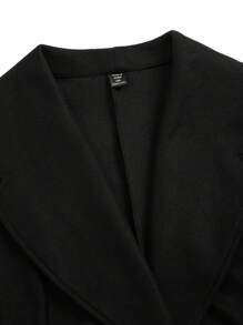 SHEIN Clasi Manteau long élégant pour femmes grandes tailles, en couleur unie, col rabattu, manches longues, double boutonnage - Noir - Voir 5