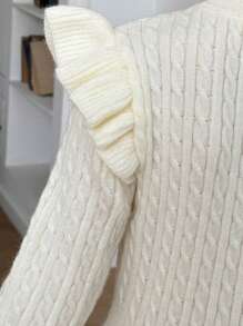 Tween 女童休闲粗针织提花圆领盖袖腰部收褶长袖连衣裙，优雅淑女，四季皆宜