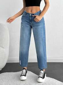 RueChic 100% Cotton LOW RISE BOYFRIEND FIT MID BLUE WOMEN JEAN - Medium Wash - View 5