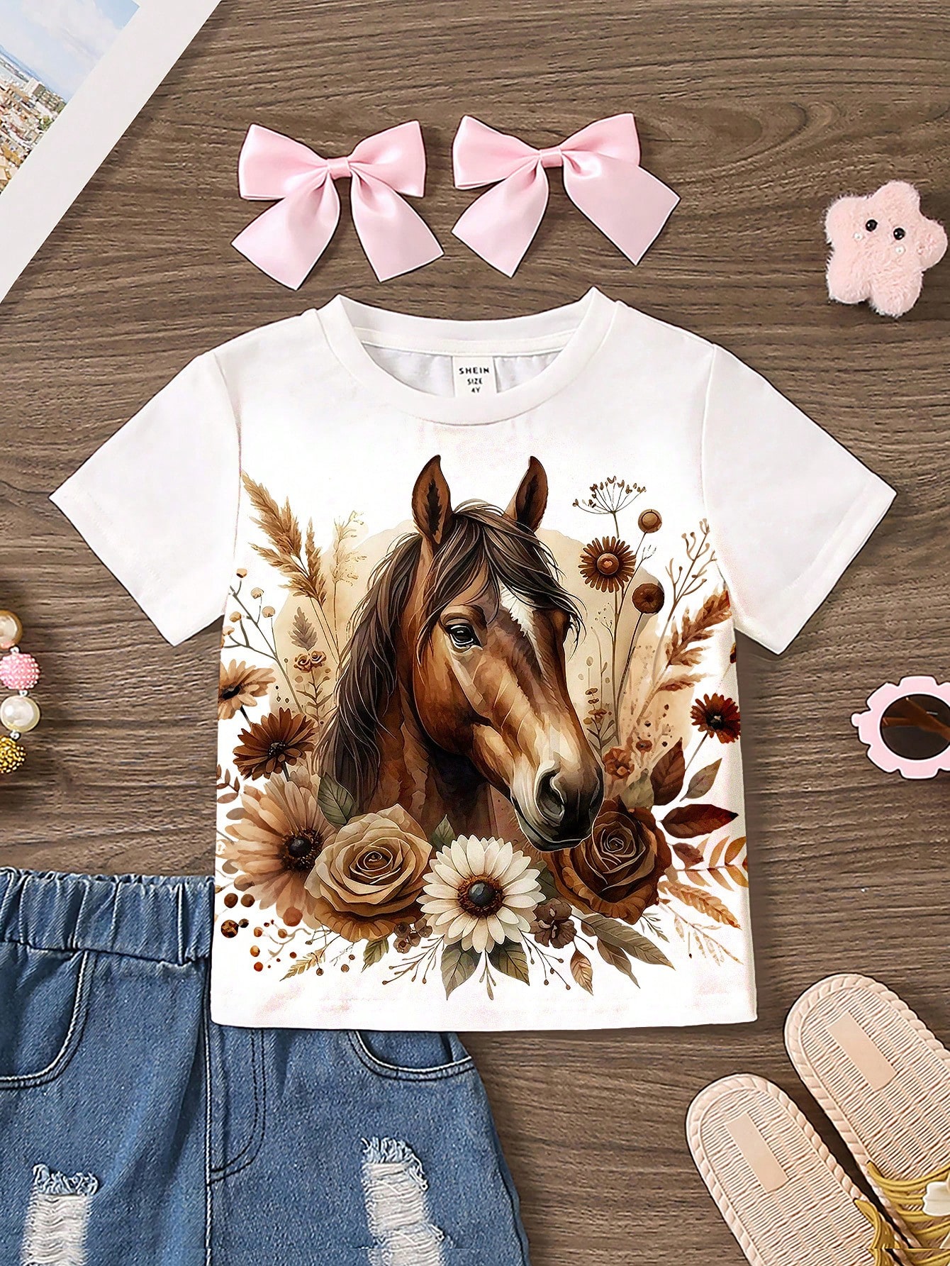 SHEIN Leap Crew تي شيرت قصير الأكمام بطاقم رقبة لل...