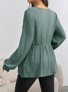 SHEIN Blusa de maternidad de manga larga, cuello en V, ajuste holgado con botones frontales