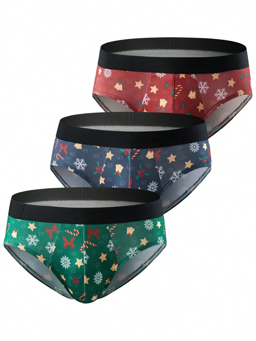 3pcs/Pack Men's Snowflake Print Comfortable Triangular Underwear - Multicolor - View 1