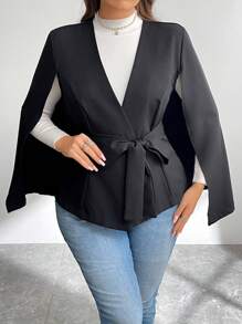 SHEIN Essnce Áo khoác Blazer dáng rộng không tay cỡ lớn - màu đen - Xem 1