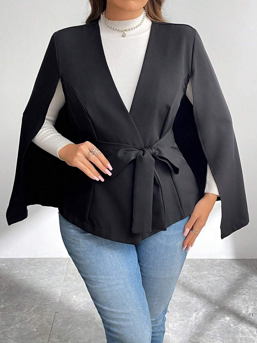 SHEIN Essnce Áo khoác Blazer dáng rộng không tay cỡ lớn - màu đen - Xem 1
