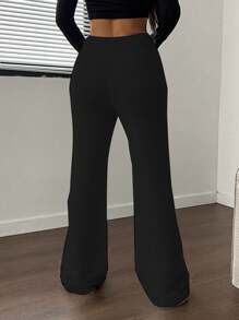 Flirla 女士纯色直筒休闲裤，简约百搭针织长裤，适合秋冬季