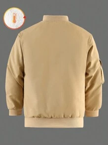 SHEIN Jaket Lengan Panjang Saku Warna Polos untuk Anak Laki-Laki Usia Remaja - Khaki - View 2