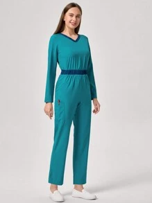 TaskEZ Women Long Sleeve Top & Pants Uniform Scrub Set - Blue - View 7