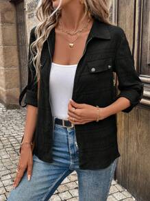 SHEIN LUNE Casual Zip-Up Collar, Pocket Decoration, Versatile Women Shirt For Daily Wear