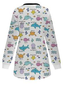 PopScrub Cute Cartoon Ocean-Themed Scrub Uniform Jacket - White - View 2