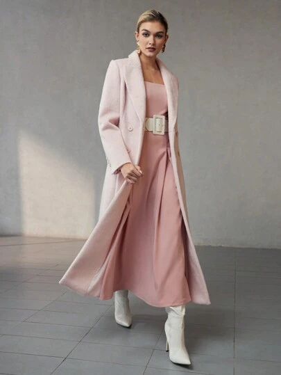 WOOL SOLID PEAK COLLAR FLAP DETAIL PEA OVERCOAT