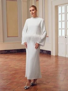 ZEYLAH 仿珍珠立领喇叭袖蓬松下摆上衣 - 白色 - 查看 7