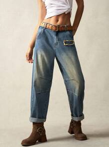 Bohemela Women's Casual Vacation Woven Denim Harem Pants