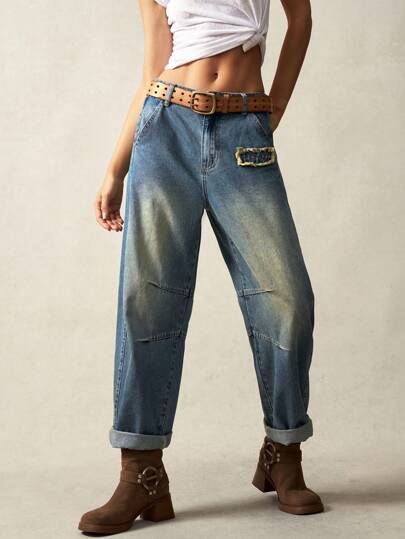 Bohemela Women's Casual Vacation Woven Denim Harem Pants