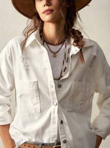 Bohemela 休闲纯色编织宽松落肩长袖女式夹克 - 白色 - 查看 3