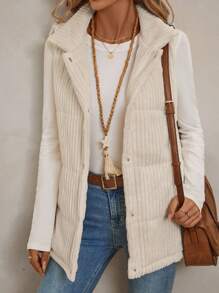 EMERY ROSE Women's Casual Warm Button-Up Padded Vest Jacket, Winter - Apricot - View 5