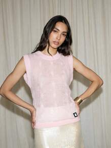 AiiRZ 粗针织背心无袖毛衣厚实图案套头衫商务休闲办公室学院风经典春秋冬针织衫 - 粉色 - 查看 1