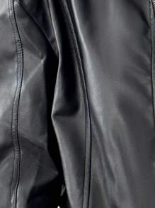 StreetHx 女士休闲街头风格 PU 皮革拉链短夹克，黑色 - 黑色 - 查看 7