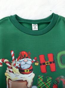 Tween Girl 1pc Oversized Cozy Thermal Lined Sweatshirt, Green With Colorful Christmas Graphic, Relaxed Fit For Everyday, Party, Indoor/Outdoor Wear, Perfect For Autumn/Winter