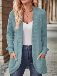 EMERY ROSE Women's Casual Ribbed Velvet Open Front Side Pockets Shorts With Thin Jacket Fall Winter Cloth For Women