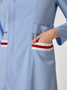 TaskEZ Uniforme de trabajo para mujer de manga larga ajustado con bloques de color y bolsillo