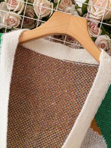 SHEIN LUNE 大码纯色拼布长袖休闲开衫 - 彩色 - 查看 4