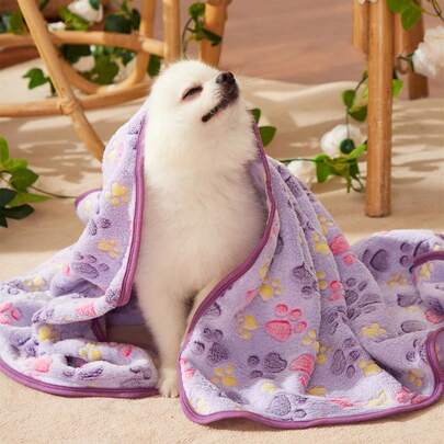 PETSIN 紫色爪印羊毛毯，可爱又舒适的宠物毯