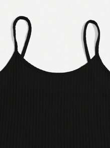 SHEIN 3pcs Women Casual Lounge Set: Solid Color Ribbed Robe & Cami Top & Shorts Cozy Outfit, Fall Winter Clothes - Black - View 5