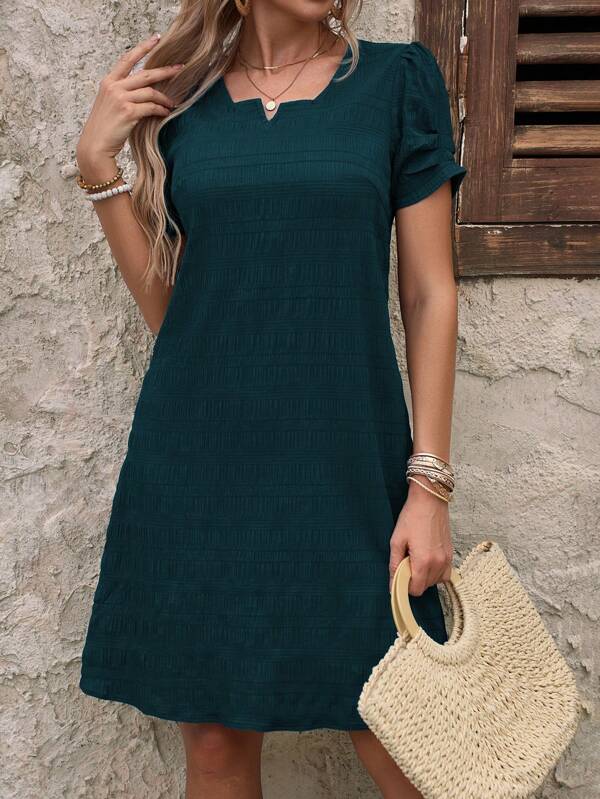 EMERY ROSE Women's Summer Notched V-Neck Short Sleeves Casual Dress
