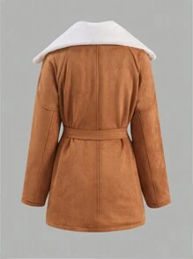 Áo khoác đệm tay dài màu trắng cổ lông cỡ lớn màu kaki cho bé gái tuổi teen, mùa đông - Màu Khaki - Xem 2