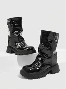 CUCCOO GRLICON Women's Chunky Heel Mid-Calf Boots, Y2K Punk Style, Suitable For Halloween, Christmas, Party Outfits - Black - View 1