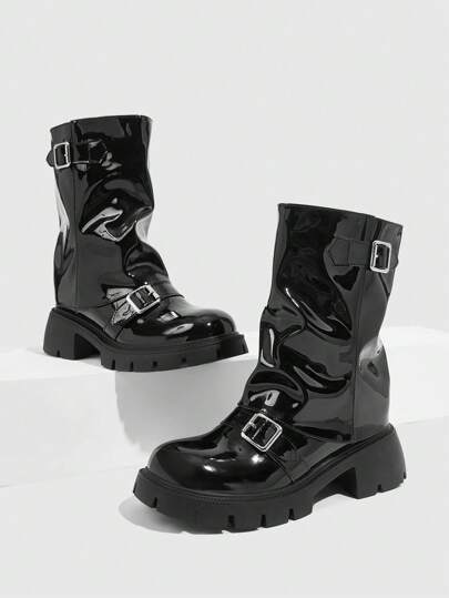 CUCCOO GRLICON Women's Chunky Heel Mid-Calf Boots, Y2K Punk Style, Suitable For Halloween, Christmas, Party Outfits