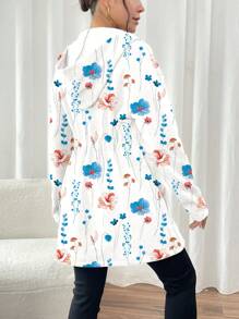 SHEIN LUNE Women Floral Print Drawstring Zip Up Hoodie Jacket, Casual - Multicolor - View 2