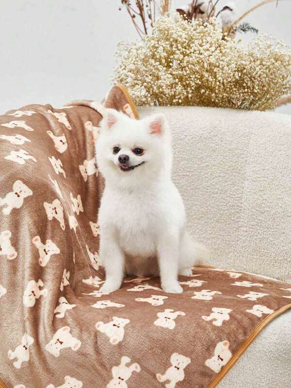 PETSIN Cute Brown Bear Printed Warm Pet Blanket