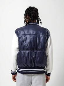 Teen Boy Padded Coat Teenage Boys Casual Patchwork Design Winter Outerwear - Blue - View 2