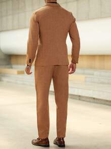 Manfinity Mode Men's Suit Set - Jacket And Pants - Brown - View 2