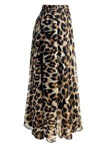 Franclia Rok Maxi Chiffon Motif Leopard Pinggang Elastis Ukuran Besar untuk Wanita, Cocok untuk Musim Gugur - MultiWarna - View 3