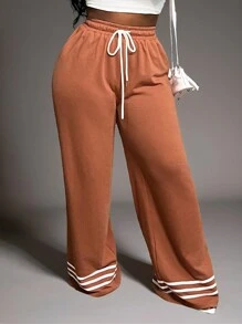 Slaydiva Nuevos pantalones de chándal de pierna ancha con cintura elástica a rayas - Marrón - Óxido marrón - Ver 4