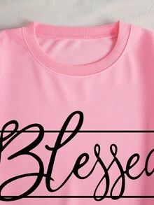 Slogan Graphic Drop Shoulder Sweatshirt - Pink - View 3