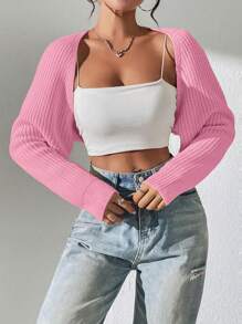 SHEIN PETITE 1 chiếc áo len cardigan ngắn tay dài màu trơn đơn giản, rộng rãi cho nữ, đa năng cho mùa thu - Nhiều màu - Xem 5
