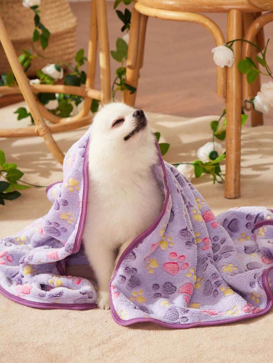 PETSIN Manta de felpa con estampado de patas moradas, manta acogedora y linda para mascotas - Multicolor - Ver 1