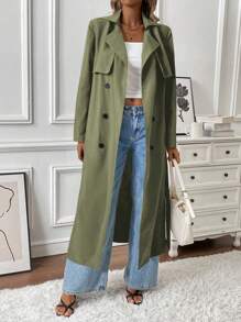 Calvaya Women's Casual Double-Breasted Mid-Length Trench Coat