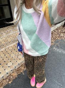 SHEIN Unity Vintage French Style Colorblock Loose Sweater For Women, Knit Pullover Fall Winter - Multicolor - View 3