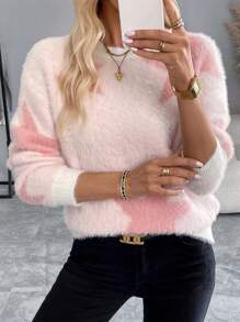 Chiquease Áo len giả cashmere dáng rộng, vai rớt, họa tiết ngôi sao, thích hợp mặc hàng ngày, mùa thu/đông, kiểu áo chui đầu. - trắng - Xem 3