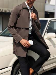 Manfinity Bizformal Chaqueta casual de hombre con botones al frente, ideal para usar diariamente en otoño, abrigo de para salir, regalo para amigos, esposo o novio