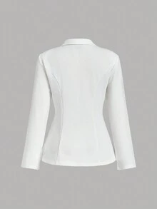 SHEIN MOD 白色简约垫肩修身西装外套，复古风格设计返校职业装 - 白色 - 查看 2