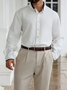 Manfinity Homme Plus Size Men's Color Block Long Sleeve Casual Business Shirt
